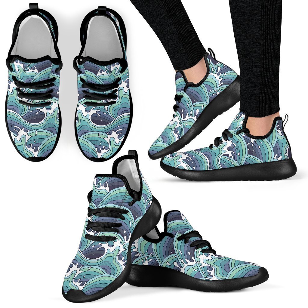 Sea Wave Surfing Pattern Print Mesh Knit Shoes GearFrost