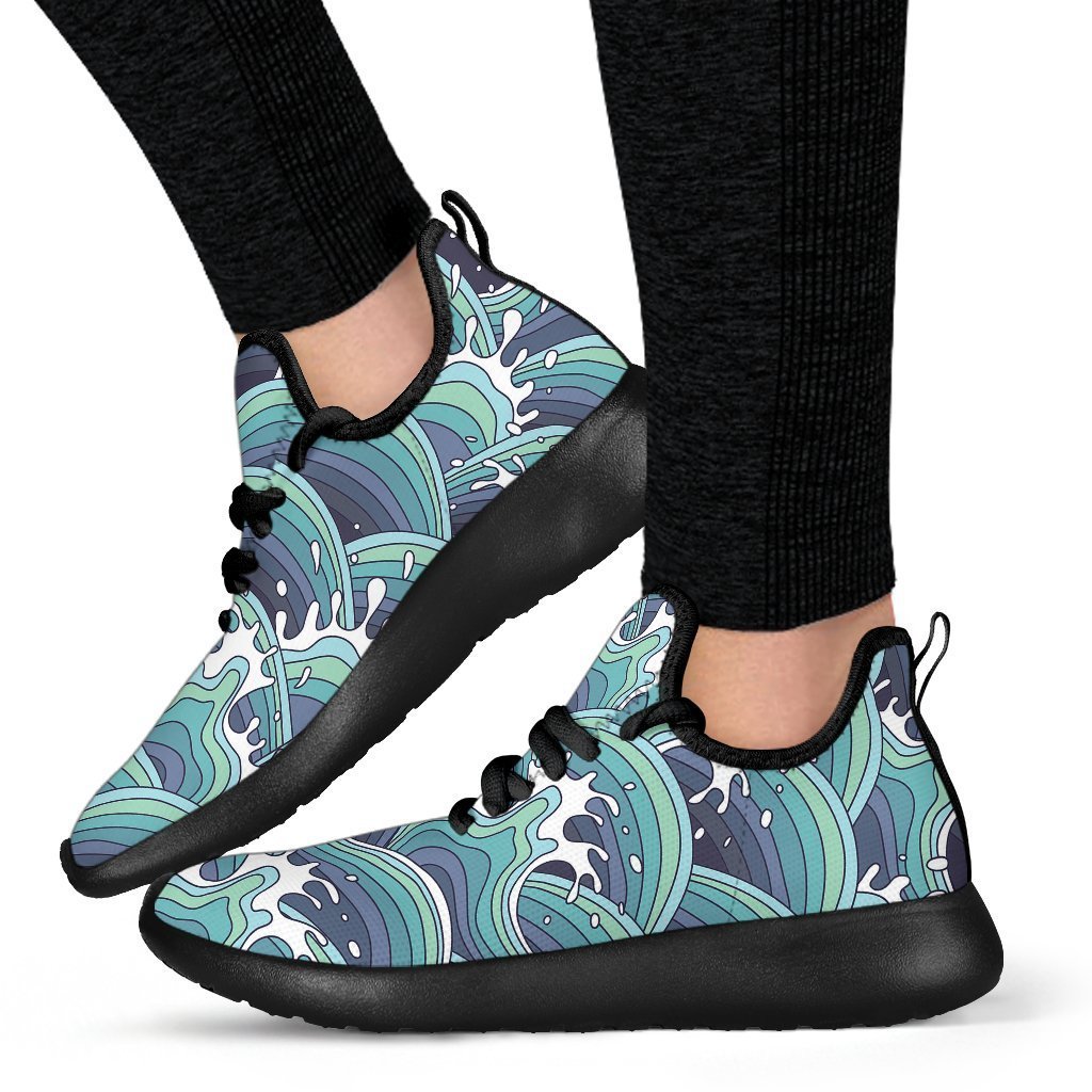 Sea Wave Surfing Pattern Print Mesh Knit Shoes GearFrost