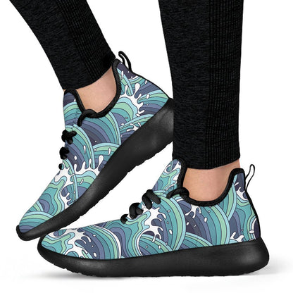 Sea Wave Surfing Pattern Print Mesh Knit Shoes GearFrost