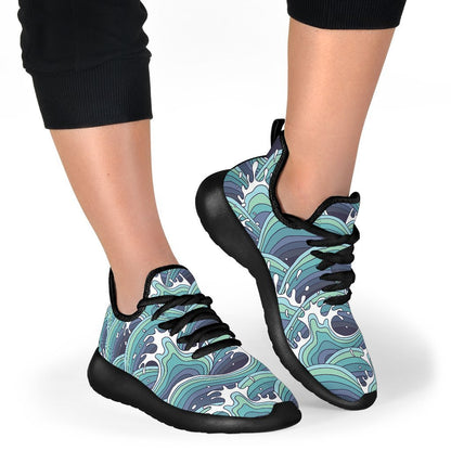 Sea Wave Surfing Pattern Print Mesh Knit Shoes GearFrost