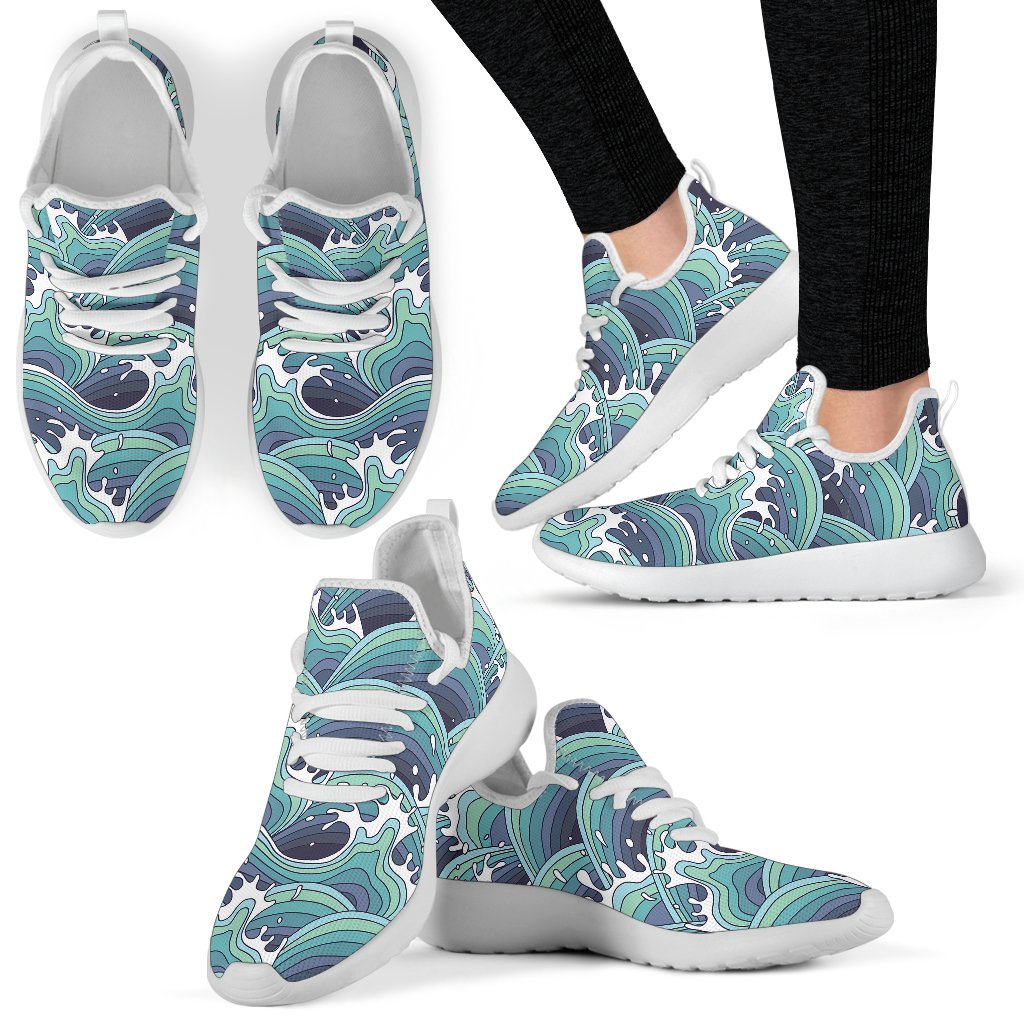Sea Wave Surfing Pattern Print Mesh Knit Shoes GearFrost