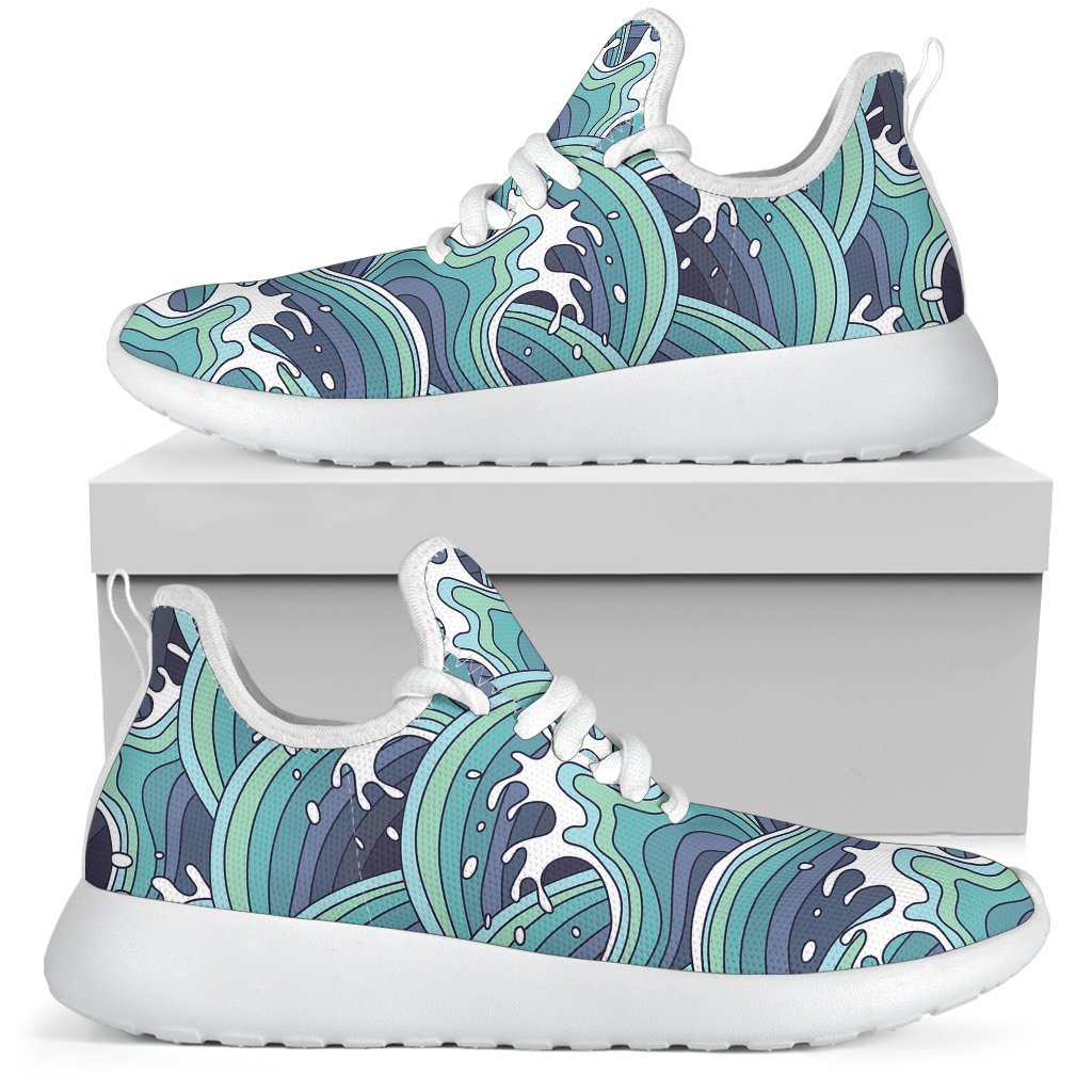 Sea Wave Surfing Pattern Print Mesh Knit Shoes GearFrost
