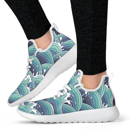 Sea Wave Surfing Pattern Print Mesh Knit Shoes GearFrost