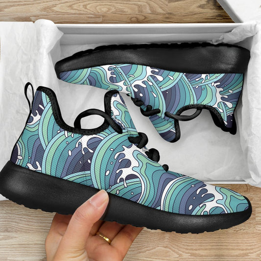 Sea Wave Surfing Pattern Print Mesh Knit Shoes GearFrost