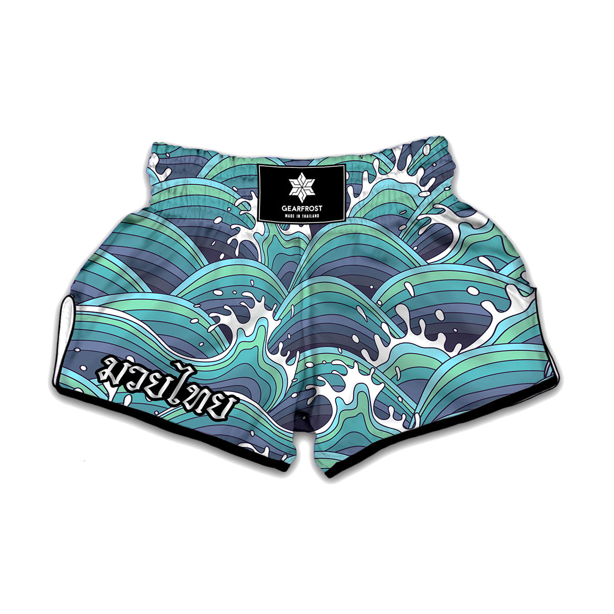 Sea Wave Surfing Pattern Print Muay Thai Boxing Shorts
