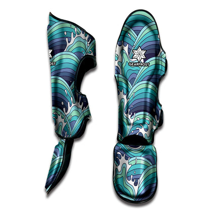 Sea Wave Surfing Pattern Print Muay Thai Shin Guard