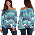 Sea Wave Surfing Pattern Print Off The Shoulder Sweatshirt