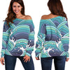 Sea Wave Surfing Pattern Print Off Shoulder Sweatshirt GearFrost