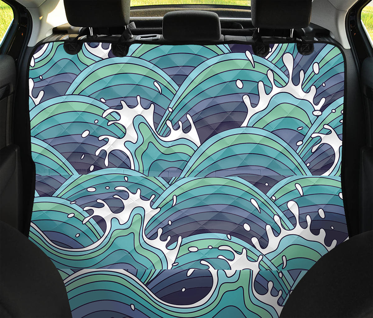 Sea Wave Surfing Pattern Print Pet Car Back Seat Cover