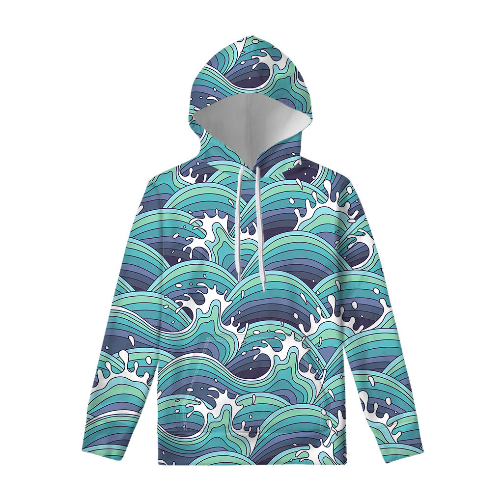 Sea Wave Surfing Pattern Print Pullover Hoodie