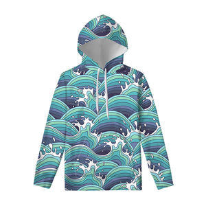 Sea Wave Surfing Pattern Print Pullover Hoodie