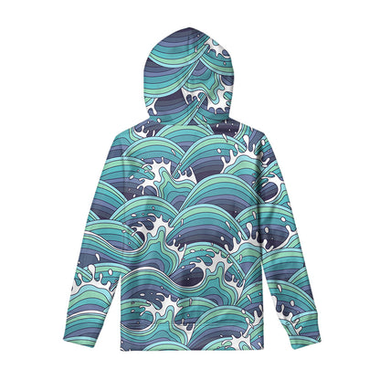 Sea Wave Surfing Pattern Print Pullover Hoodie