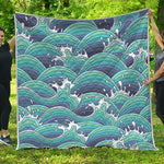 Sea Wave Surfing Pattern Print Quilt