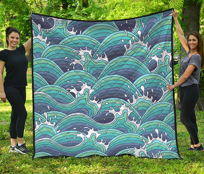 Sea Wave Surfing Pattern Print Quilt