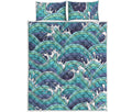 Sea Wave Surfing Pattern Print Quilt Bed Set