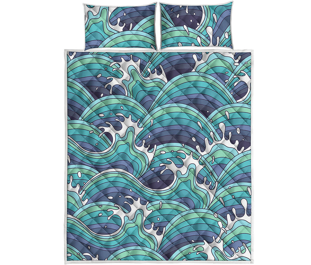 Sea Wave Surfing Pattern Print Quilt Bed Set