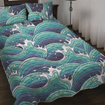Sea Wave Surfing Pattern Print Quilt Bed Set