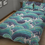 Sea Wave Surfing Pattern Print Quilt Bed Set