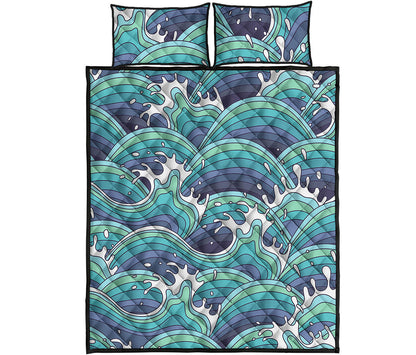Sea Wave Surfing Pattern Print Quilt Bed Set