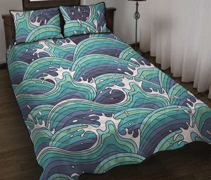 Sea Wave Surfing Pattern Print Quilt Bed Set