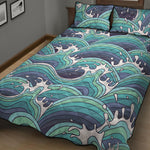 Sea Wave Surfing Pattern Print Quilt Bed Set