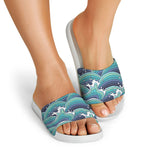 Sea Wave Surfing Pattern Print White Slide Sandals