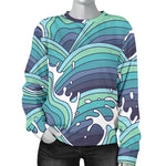Sea Wave Surfing Pattern Print Women's Crewneck Sweatshirt GearFrost