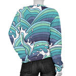 Sea Wave Surfing Pattern Print Women's Crewneck Sweatshirt GearFrost