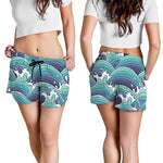Sea Wave Surfing Pattern Print Women's Shorts