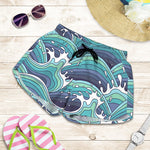 Sea Wave Surfing Pattern Print Women's Shorts