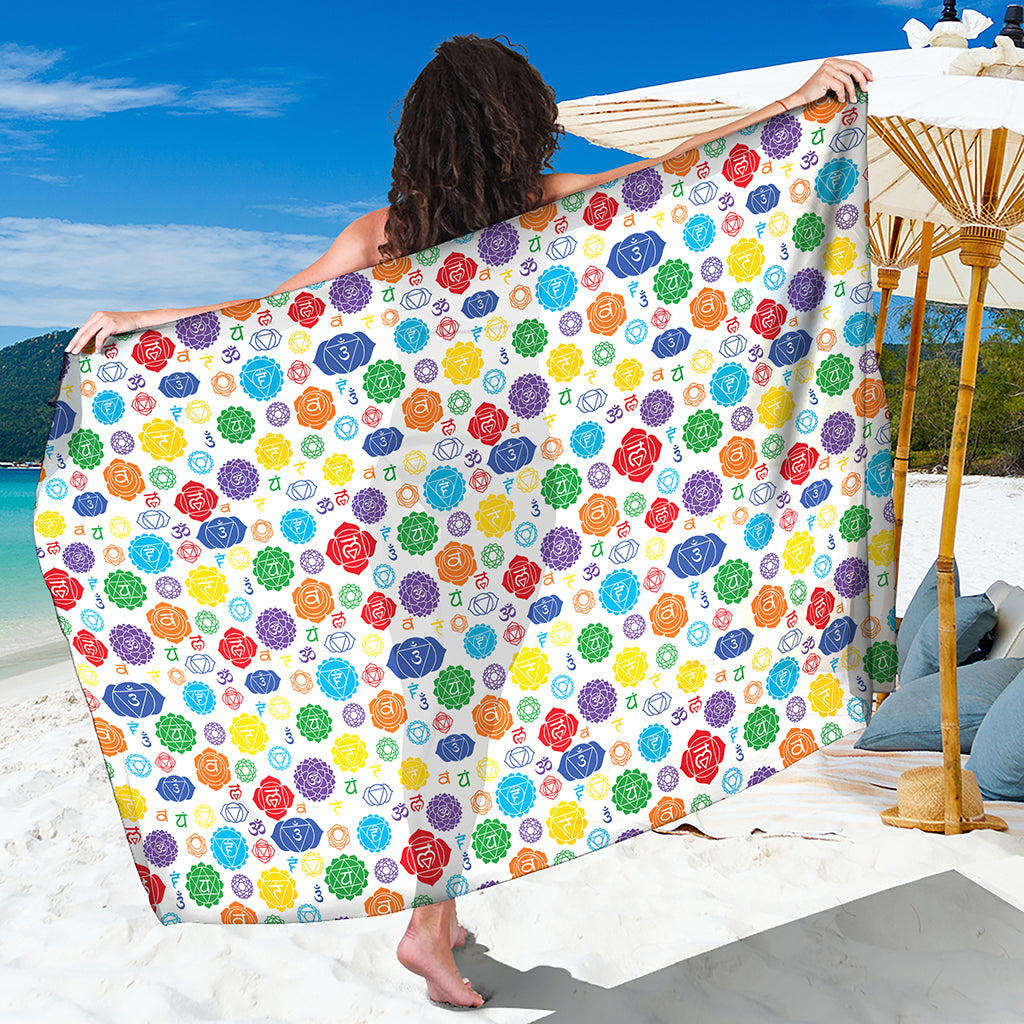 Seven Chakra Symbols Pattern Print Beach Sarong Wrap