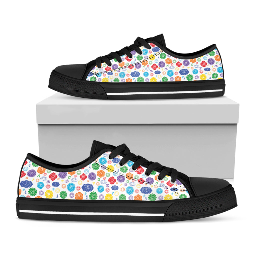 Seven Chakra Symbols Pattern Print Black Low Top Shoes