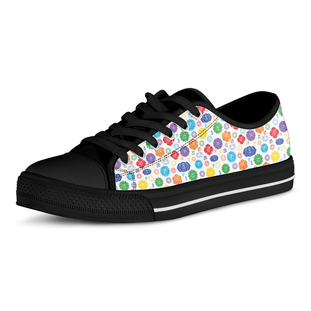 Seven Chakra Symbols Pattern Print Black Low Top Shoes