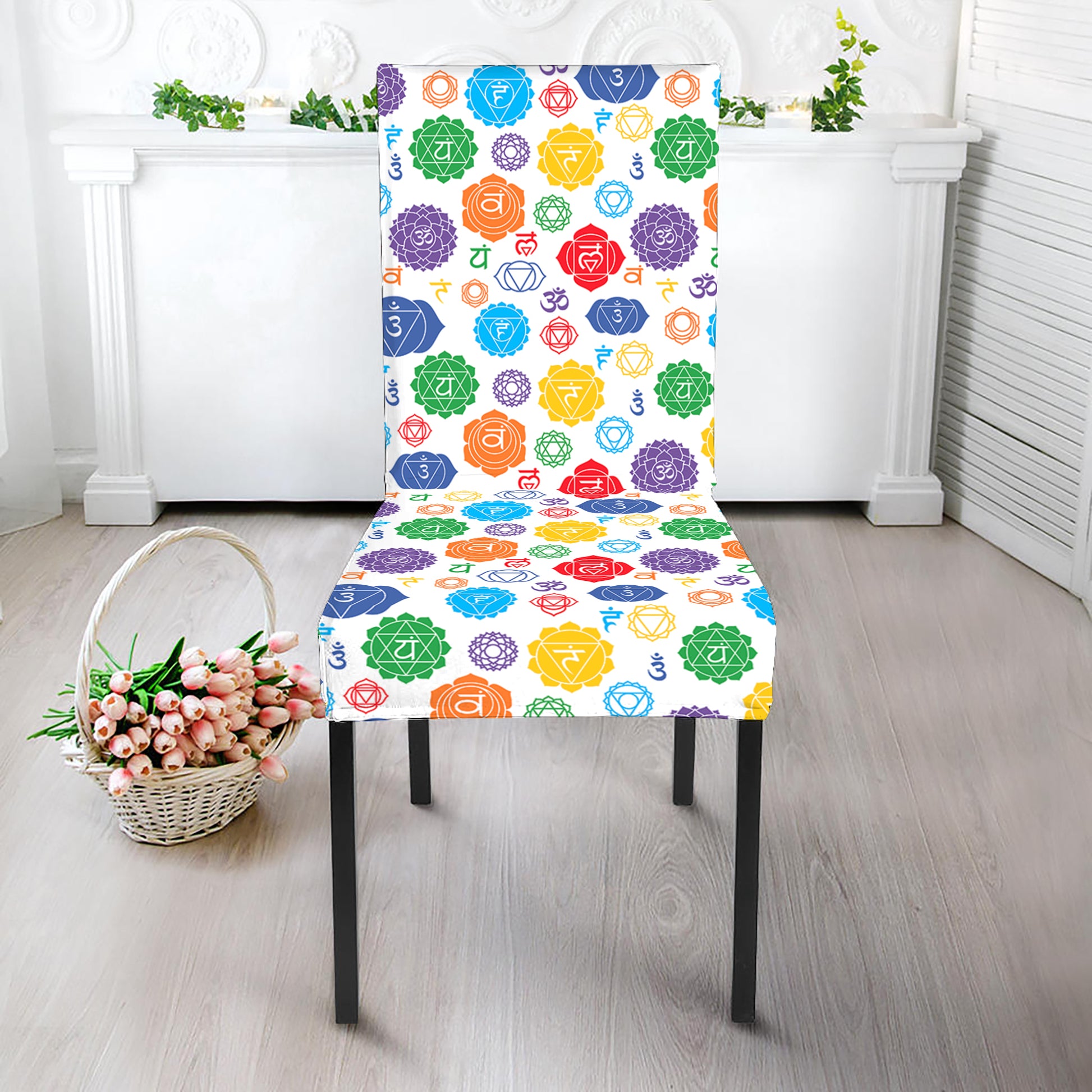Seven Chakra Symbols Pattern Print Dining Chair Slipcover