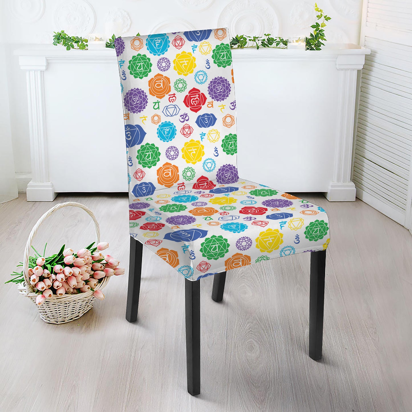 Seven Chakra Symbols Pattern Print Dining Chair Slipcover