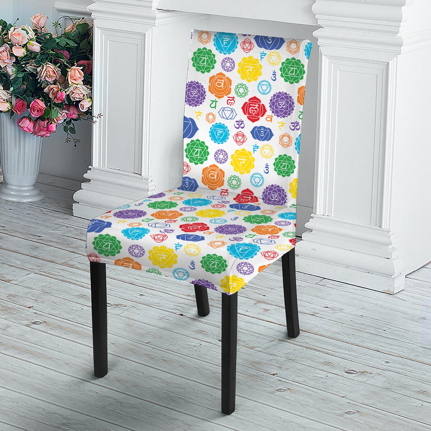 Seven Chakra Symbols Pattern Print Dining Chair Slipcover