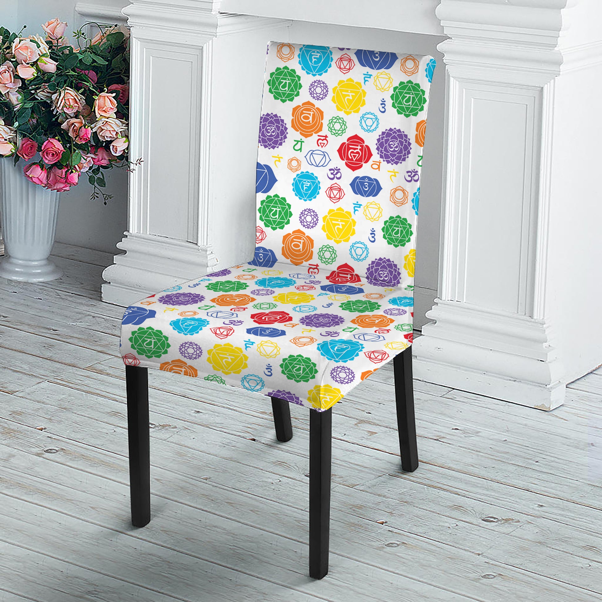 Seven Chakra Symbols Pattern Print Dining Chair Slipcover