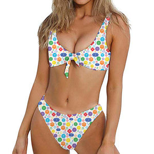 Seven Chakra Symbols Pattern Print Front Bow Tie Bikini