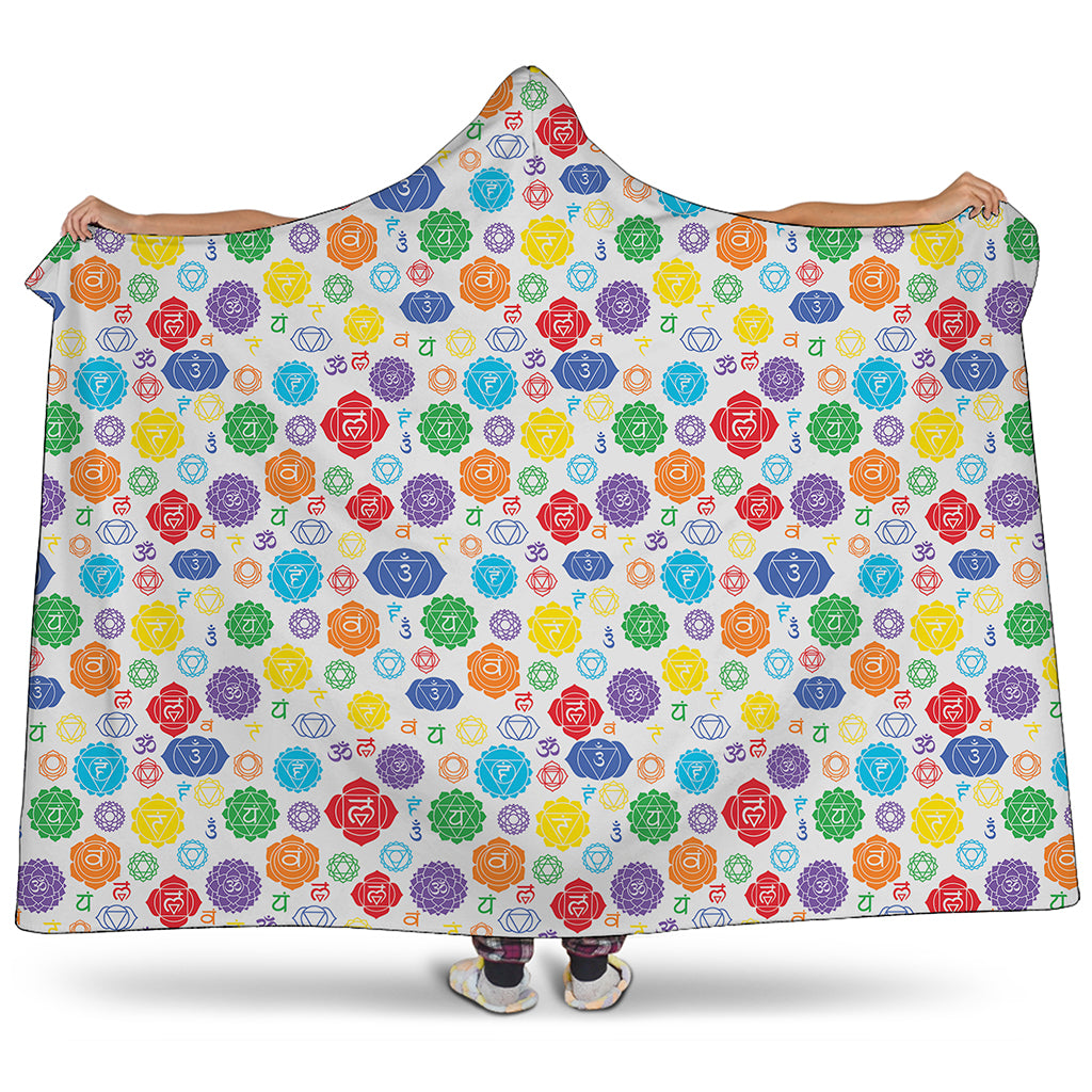 Seven Chakra Symbols Pattern Print Hooded Blanket