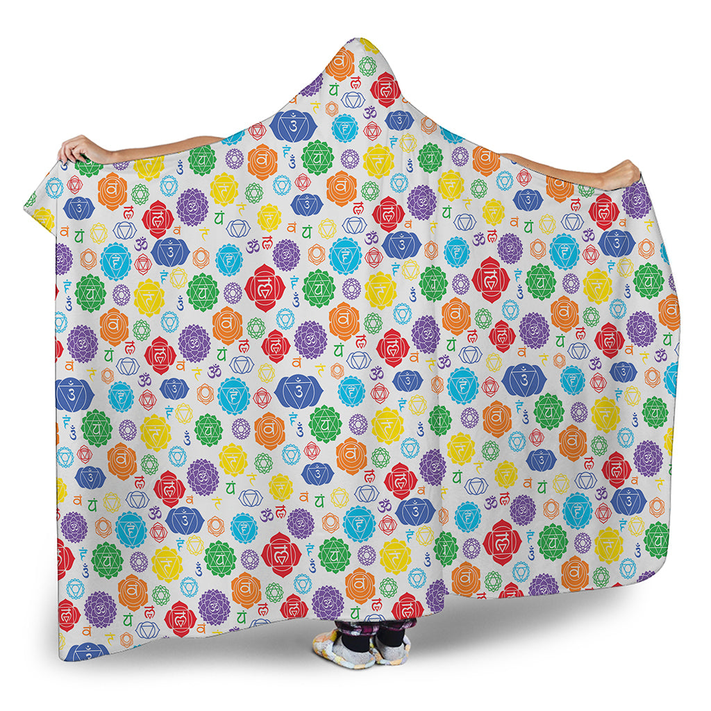 Seven Chakra Symbols Pattern Print Hooded Blanket