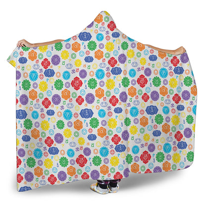 Seven Chakra Symbols Pattern Print Hooded Blanket