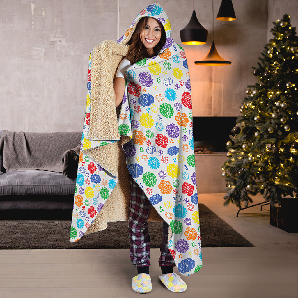 Seven Chakra Symbols Pattern Print Hooded Blanket