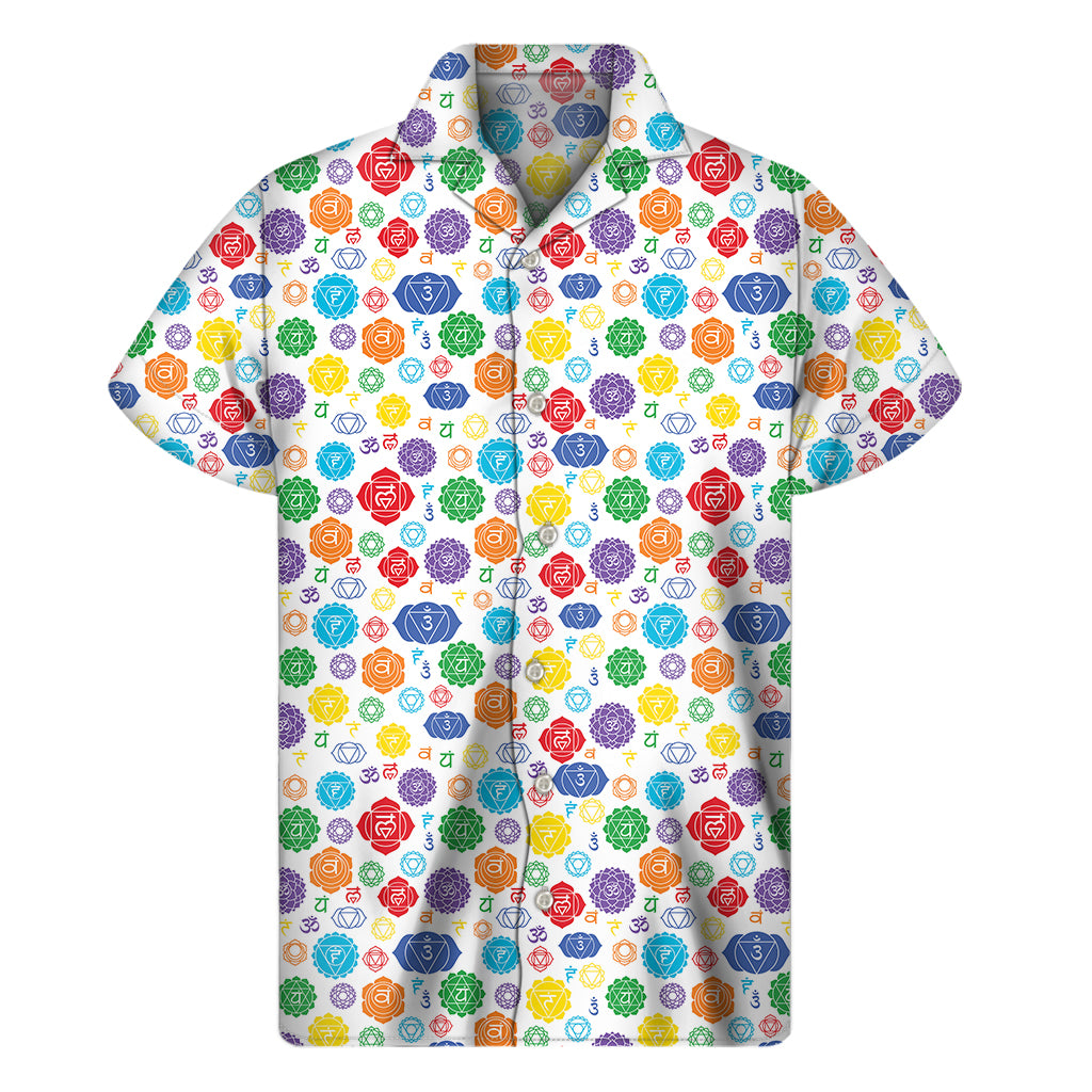 Seven Chakra Symbols Pattern Print Men's Short Sleeve Shirt