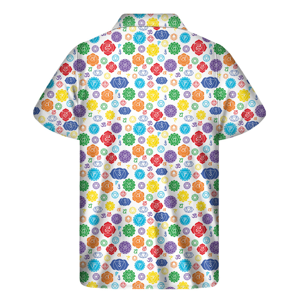 Seven Chakra Symbols Pattern Print Men's Short Sleeve Shirt