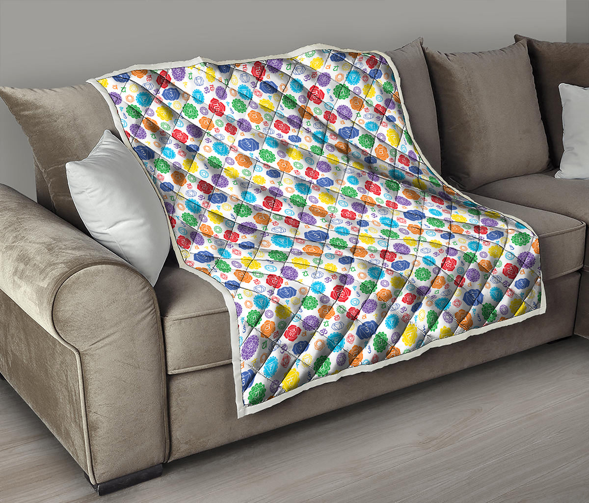 Seven Chakra Symbols Pattern Print Quilt