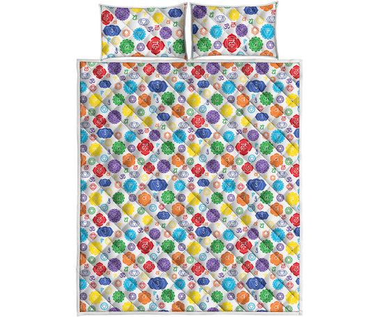 Seven Chakra Symbols Pattern Print Quilt Bed Set