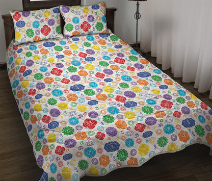 Seven Chakra Symbols Pattern Print Quilt Bed Set