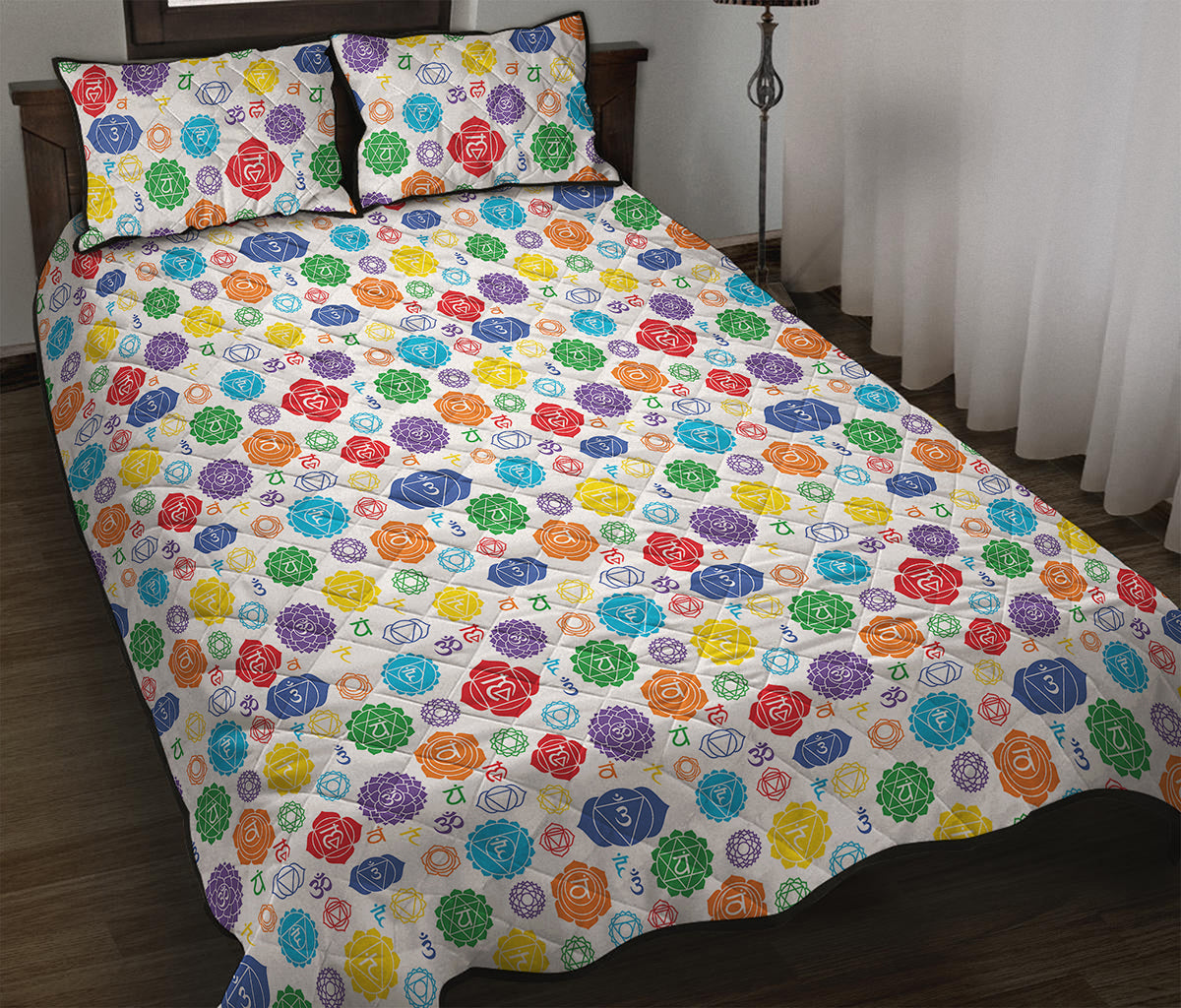 Seven Chakra Symbols Pattern Print Quilt Bed Set