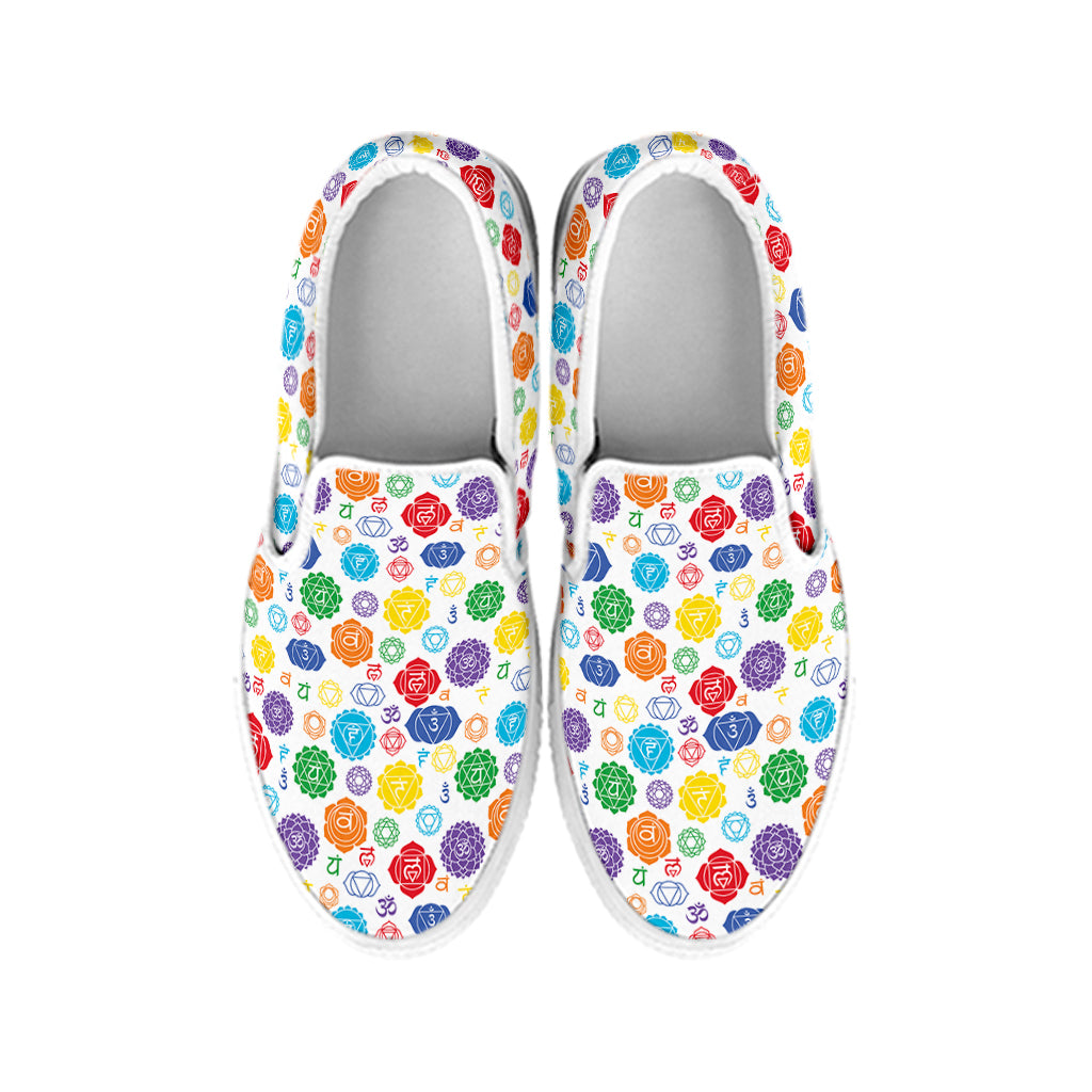 Seven Chakra Symbols Pattern Print White Slip On Shoes