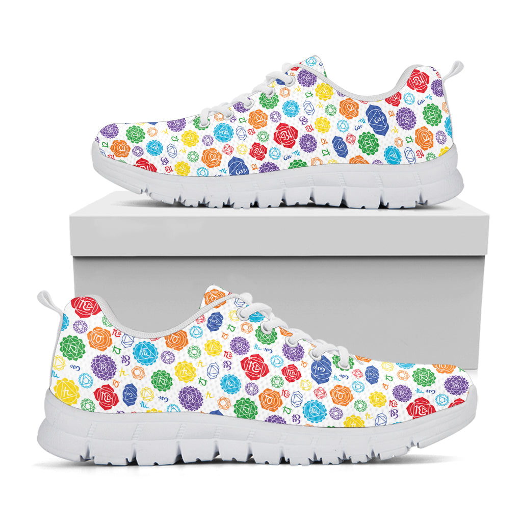 Seven Chakra Symbols Pattern Print White Sneakers